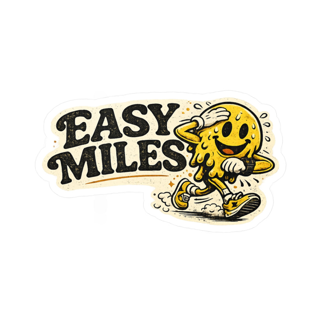 Easy Miles Vinyl Sticker – Retro Running Smiley Kiss-Cut Decal