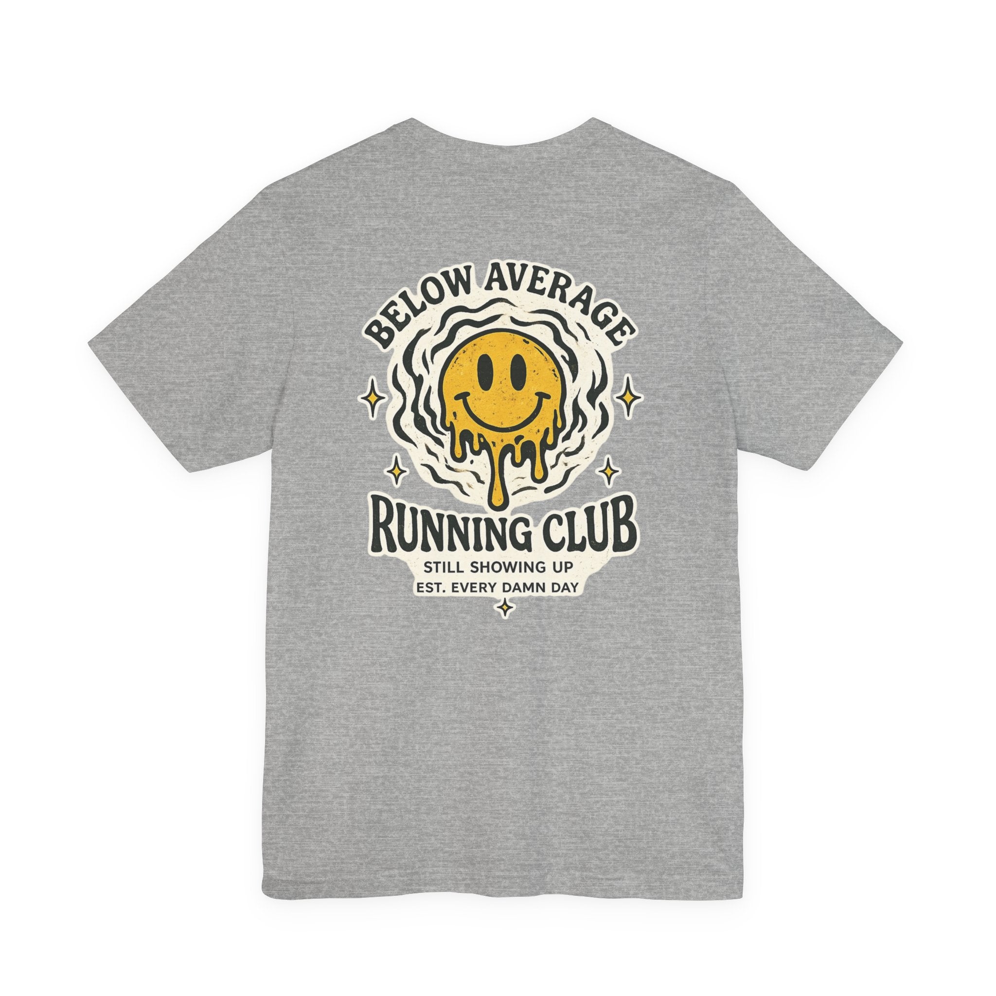 Easy Miles Below Average Running Club graphic t-shirt in Athletic Heather.