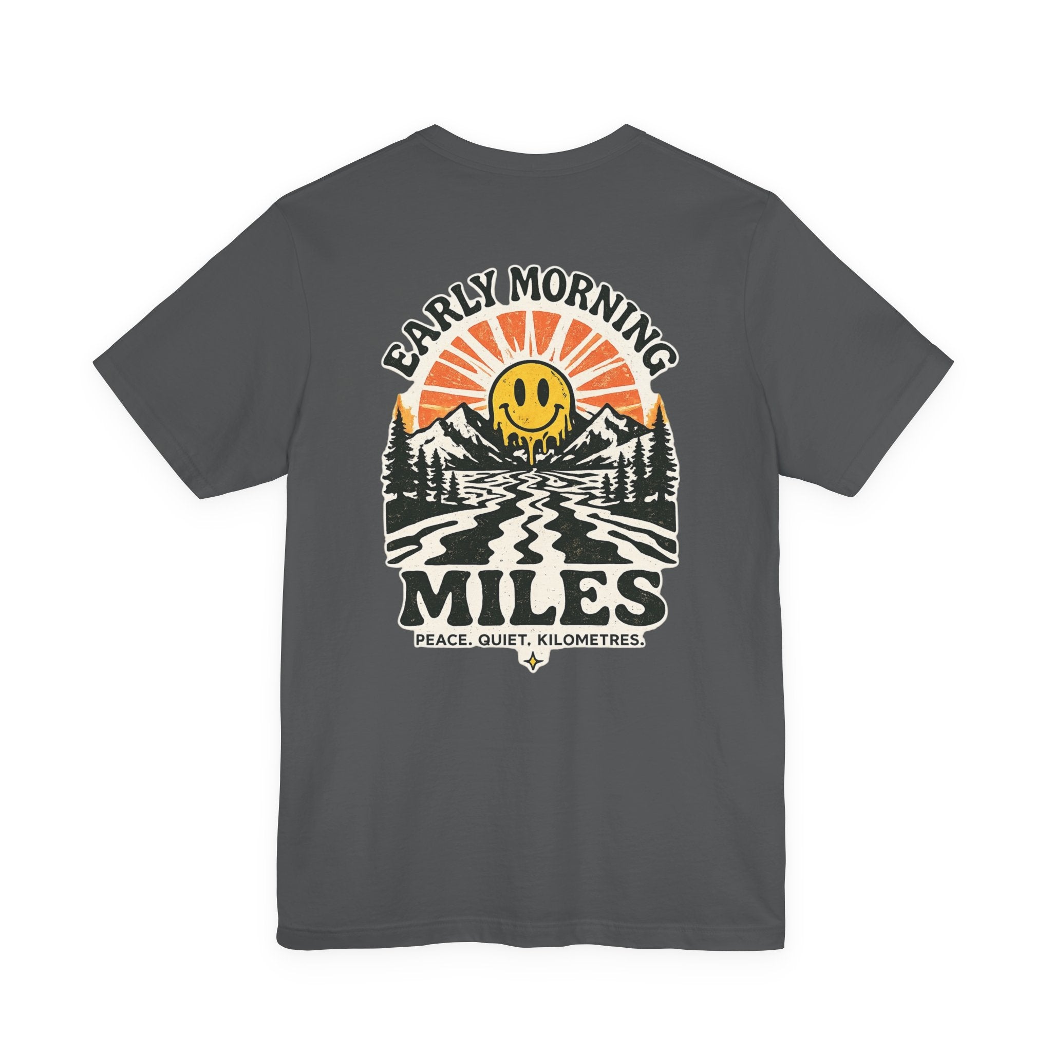 Easy Miles Early Morning Miles graphic t-shirt in Asphalt.