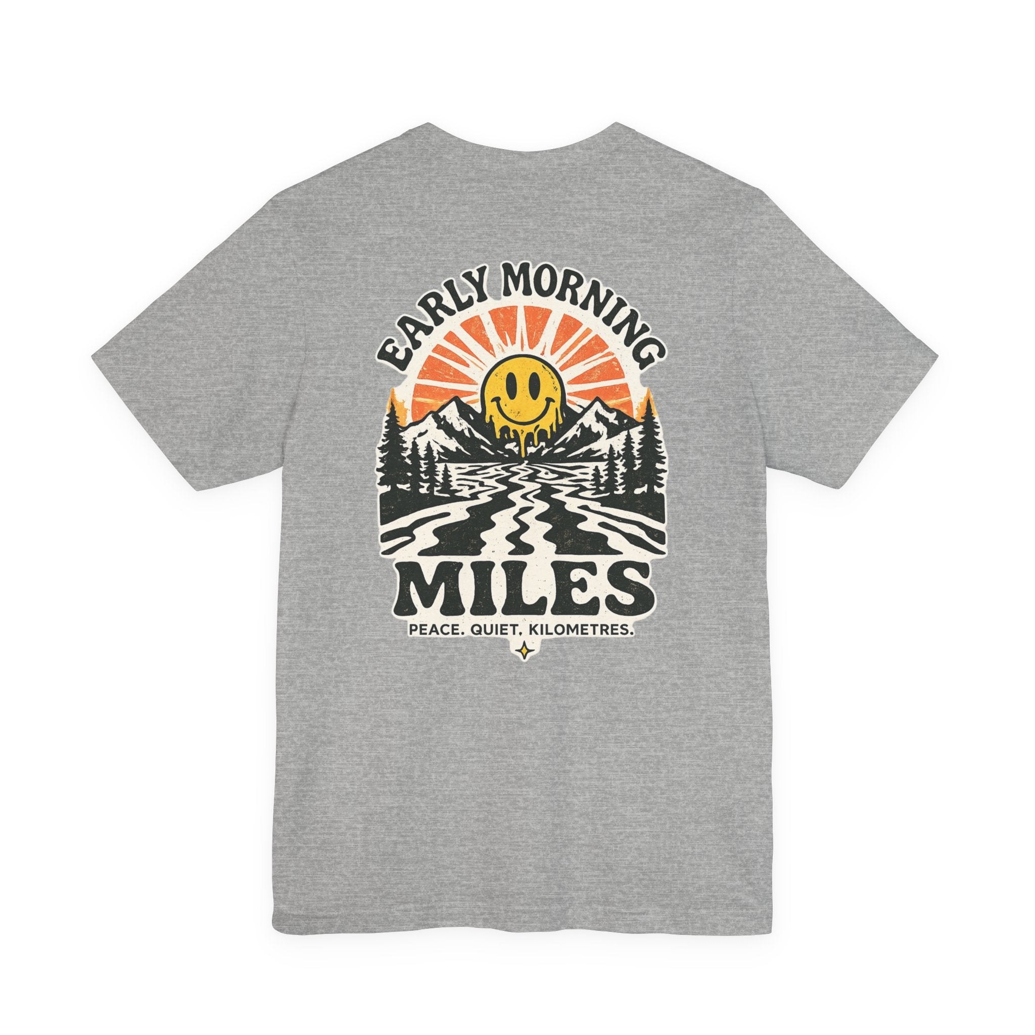 Easy Miles Early Morning Miles graphic t-shirt in Athletic Heather.