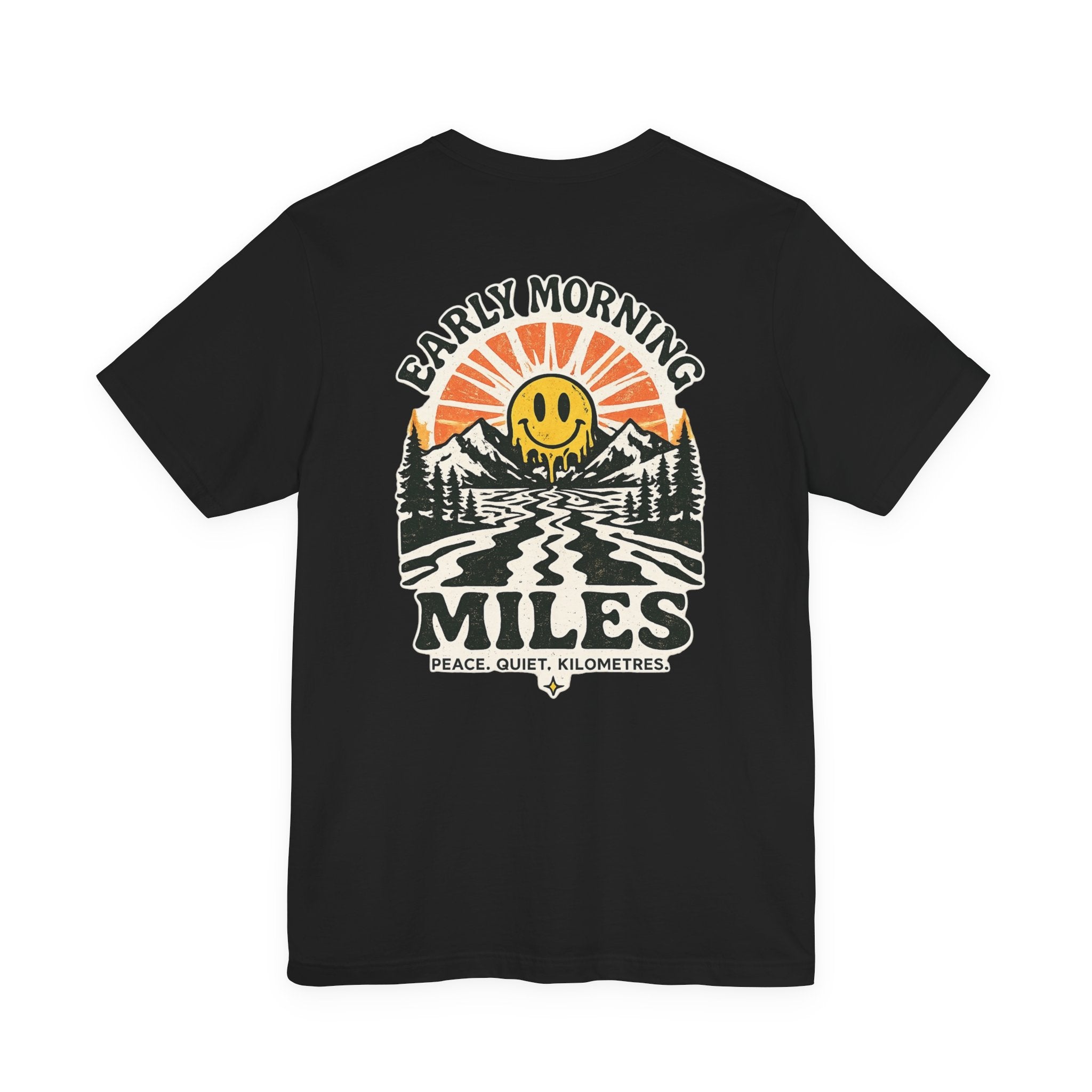 Easy Miles Early Morning Miles graphic t-shirt in Black.